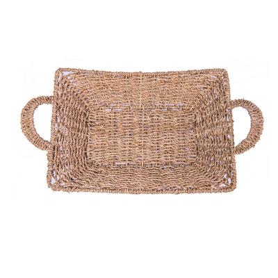 China Eco-Friendly Vegetable Plankton Woven Sundries Basket Sustainable Rectangular With Handles for sale