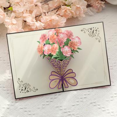 China Europe Souvenir 3D Flower Paper Carnation Pop Up Cards for sale