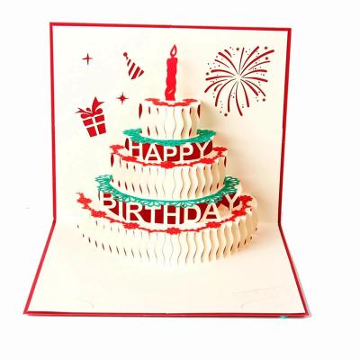 China Europe 90 Degree Music Red Candle Cake Pop Up Birthday Cards for sale