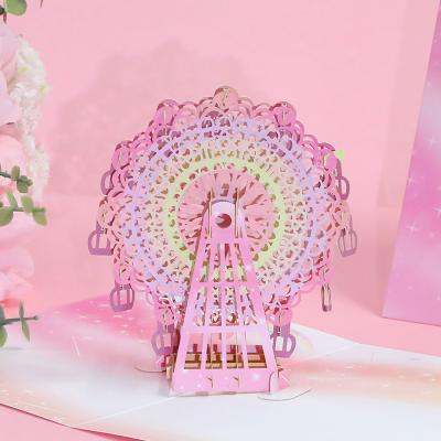 China Europe Pink Ferris Wheel Custom Pop Up Greeting Cards Send To Girl for sale