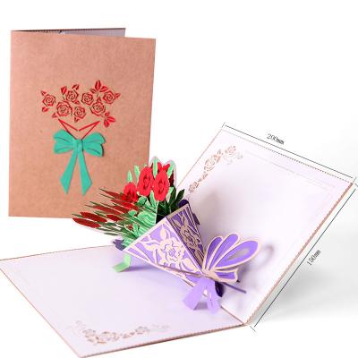 China Luxury Europe Rose Flower 3D Pop Greeting Cards For Valentines Day for sale