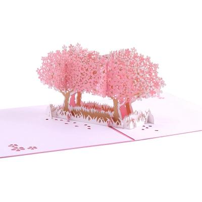 China Europe Pink Cherry Tree Laser Cut Pop Up Card for Valentines Day for sale