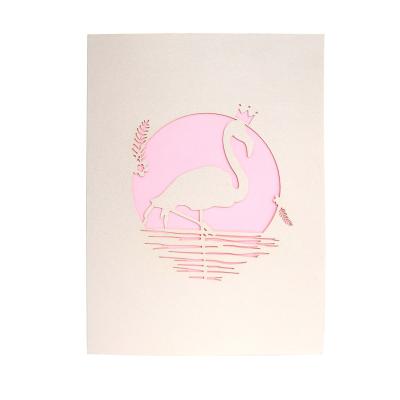 China New Europe Design Animal 3D Flamingo Cards Pop For Valentine's Day Gift for sale