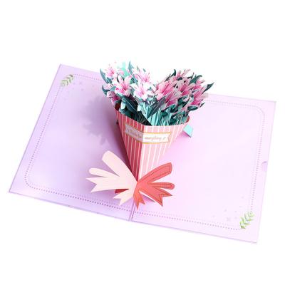 China Hot Stamping China 3d Lily Bouquets Pop Up Cards for sale