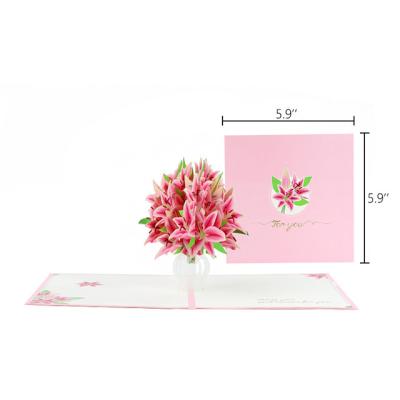 China 3d China Lily Rose Flower Vase Pop Up Cards for sale