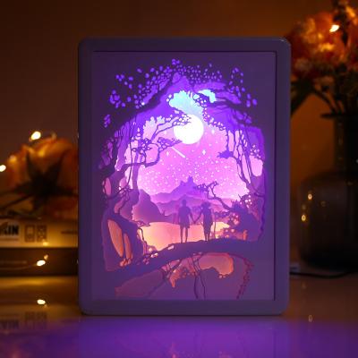 China China Shade Art Decorative 3d Paper Cut Creative Paper Cut Light Box Led Decorative Lamp Night Light For Bedroom for sale