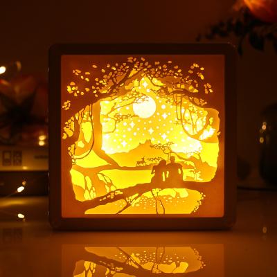 China China Shade Art Decorative 3d Paper Cut Creative Paper Cut Light Box Led Decorative Lamp Night Light For Bedroom for sale