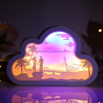 China China Shade Art Decorative 3d Paper Cut Creative Paper Cut Light Box Led Decorative Lamp Night Light For Bedroom for sale