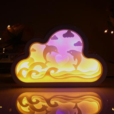 China China Shade Art Decorative 3d Paper Cut Creative Paper Cut Light Box Led Decorative Lamp Night Light For Bedroom for sale