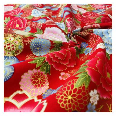 China 100% Organic Cotton Chinese Style Bronzing Floral Print Cheongsam Garment Fabric for sale