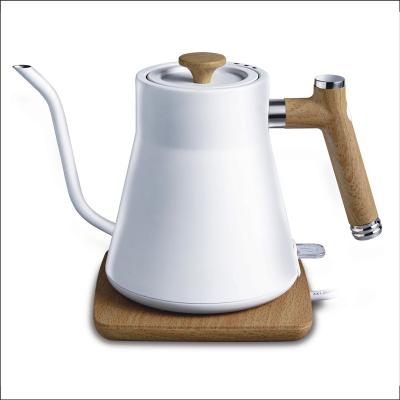 China 360 Degree Rotation Base Smart Home Appliances Water Jewelery White Wooden Decor Samovar Coffee Pot Tea Maker Stainless Steel Gooseneck Electric Kettle for sale