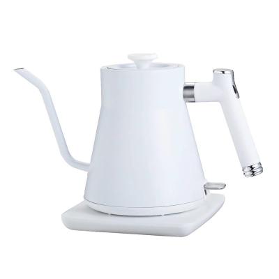 China Creative Custom Wooden Temperature Control 360 Rotation Bottom New Design Logo Degree Tea Water White Gooseneck Coffee Kettle 1.0L Retro Kitchen Appliances for sale