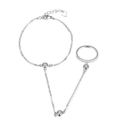 China TRENDY Girls Fashion Beach Jewelry 925 Sterling Silver Bracelet and Ring Chain Set for sale