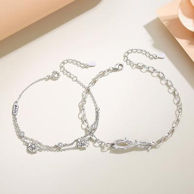 China The Other PUSHI Rose Flower Couples Bracelet S925 High Grade Branch Bracelet Valentine's Day Gift Sterling Silver Zircon Ring Bracelet for sale