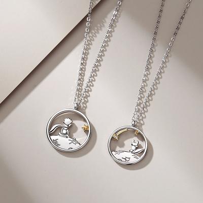 China PUSHI 925 Sterling Silver Little Prince and Fox Couples Necklace Design Valentine's Day Gift Jewelry Necklace for sale