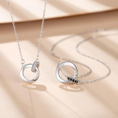 China The Other PUSHI Mobius Double Ring Couples Necklace Korean Style Valentine's Day Gift Simple Sterling Silver Memorial Necklace for sale