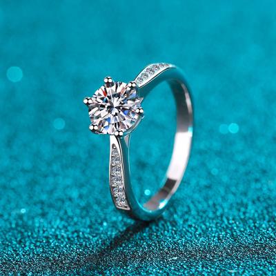 China New Product 925 Sterling Silver Vintage PUSHI 6 Carat Moissanite Ring Silver Minimalist 1 Carat Claw Wedding Rings for sale