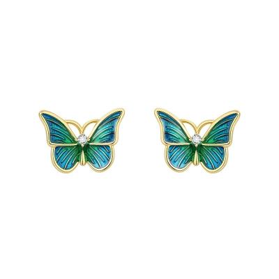 China PUSHI vintage fashion minimalism earrings women exquisite trendy sterling silver butterfly stud earrings small enamel stud earrings wholesale for sale