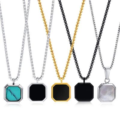 China CLASSIC Epoxy Green Turquoise Square Stainless Steel Necklace Hoodie Fold Wear Necklace Pendant Sweater Chain Accessories for sale