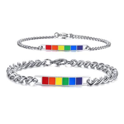 China CLASSIC Gay Restraint Couples Bracelets Lgbt Faith Rainbow Charm Bracelet 316l Stainless Steel Cuban Chain Jewelry for sale