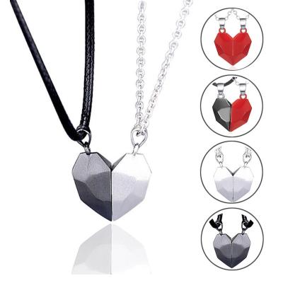 China 2pcs/Set Lovers Heart Puzzle Casual/Sporty Pendant Distance Faceted Charm Necklaces For Women Valentine's Day Gift Necklace Magnetic Couples for sale