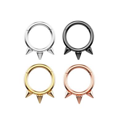 China 316L Stainless Steel 4 Colors Spike Hinged Ear Ring For Women CLASSIC Triple Septum Clicker Seamless Cartilage Piercing Nose Ring for sale