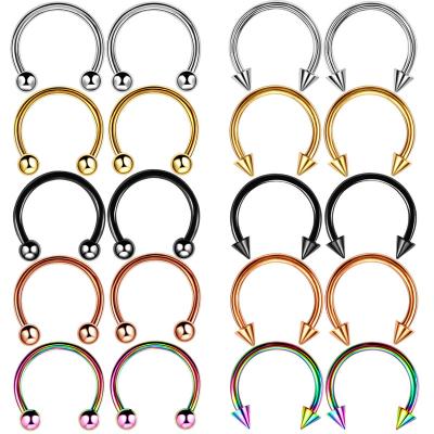 China CLASSIC Hot Sale Nostril Jewelry Faux Piercing Septum C Shape Circle Ring Non Piercing Stainless Steel Silver Black Gold Nose Ring for sale