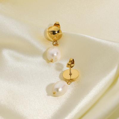 China CLASSIC Fashion Jewelry Gold Plated Stainless Steel Charm Earrings Freshwater Pearl Earring for sale