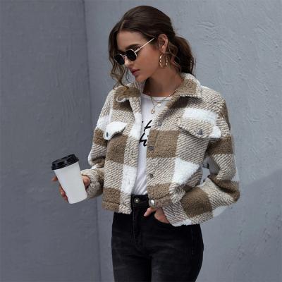 China Fashion Breathable New Product Short Coat Grey, Apricot, Brown To Keep Warm Women's Thick Plaid Plush Short Coat for sale