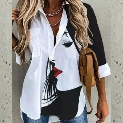 China Turn-down blouses fashion anti-pilling simple loose casual shirt custom collar long sleeves printed tops women shirts for sale