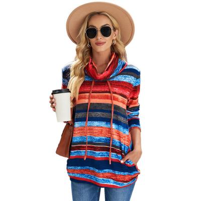 China Breathable Winter And Autumn Use Long Sleeve Top Striped Ladies Pocket Sweater Top Sweater for sale