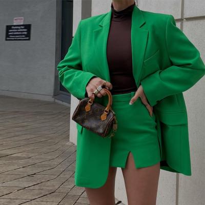 China Winter and autumn new thin suit fashion green jacket breathable side split hip skirt suit for sale