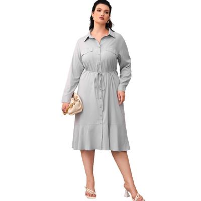 China Viable Spring And Autumn Wear Light Gray Casual Slim Fit Knee Length Shirt Dress Ruffled Dress for sale