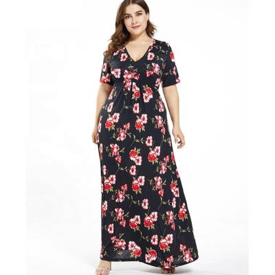 China Summer Breathable V-Neck Spring Dress Black Long Slim And Lose Weight Dress Printed Long Skirt Dress for sale