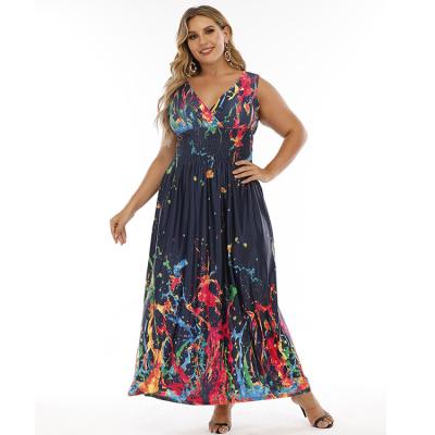 China Amazon Viable USA Sleeveless Plus Size Summer Dresses Sexy Ice Silk Beach Dresses Vacation Bohemian Dress for sale