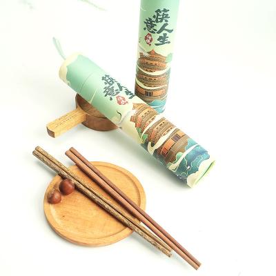 China Wooden Tableware Bamboo Wooden Chopsticks Gift Viable Wooden Cylinder Gift Set Engraved Chopsticks for sale