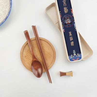 China Sustainable Customizable Portable Wooden Boxed Children's Camping Set Chopsticks Spoons Tableware Spoons Chopsticks And Spoons Set for sale