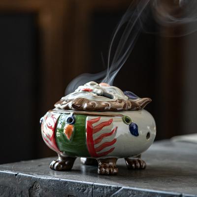 China New Chinese Censer Painted Beast Ceramic Censer Home Furnishings Censer with Auspicious Animals for sale