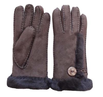 China Handmade Shearling Gloves Fashion Double Face Sheepskin Cashmere Fur Lined Leather Gloves Winter Gloves For Women With Button for sale