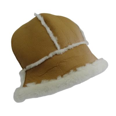 China Wholesale New Design Genuine Leather Bucket Hats Women Sheepskin Winter Hat 6 Panel Genuine Leather Hat for sale