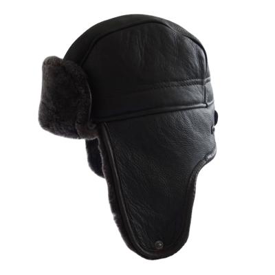 China Wholesale High Quality Soft Double Face Shearling Sheepskin Winter Trapper Ushanka Hat for sale