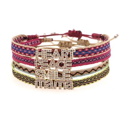 China Bohemia Jewelry MOYAMIYA Ethnic Bohemia Style Rhinestone Texts Eye Charms Woven Friendship Bracelet for sale