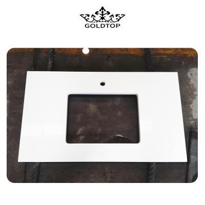 China Contemporary Wholesale Sparkle Slab Stone Artificial Sink Stellar Pure White Glazed Polished Glazed Prefab Countertops For Kitchens Vanity for sale