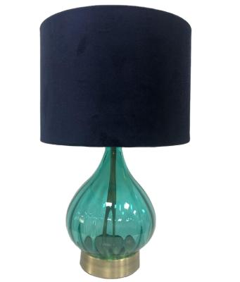 China Antique Curved Shade Glass Metaillc Interior Table Lamp Teal Modern Navy Drum Ceiling Light for sale