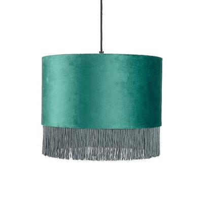 China Contemporary Factory Customized Decorative Green Drum Ceiling Lamp Shade, Modern Luxury Fringe Velvet Lamp Shade for sale