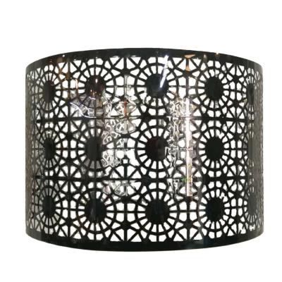 China PET Cover Antique Modern Black Laser Cut Indoor Drum Ceiling Light Pendant Lamp Shade for sale