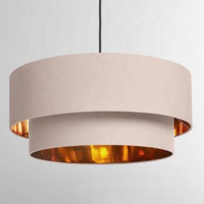 China 55cm TC fabric 55cm rose desgin rose desgin simple modern gold drum shade light copper interior pendent lampshade for sale