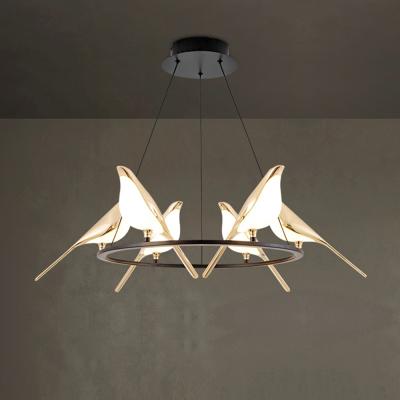 China Contemporary Kasanto Lighting Ring Bird Shape Rose Metal Pendant Lamp Decoration Antique Origami Lucky Bird Golden Led Hanging Lamp for sale