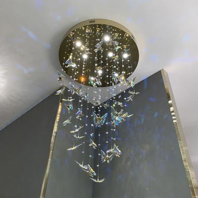 China Luxury Custom Villa Staircase Hotel Lobby Lamp KASINTO LED Crystal Chandelier Butterfly Crystal Chandelier for sale