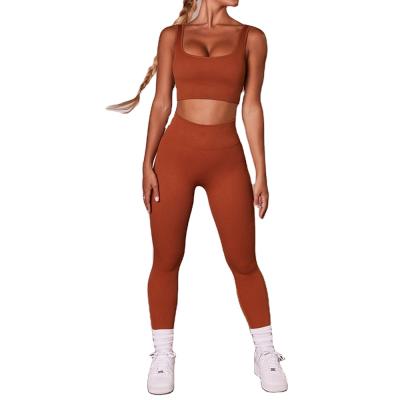 China Breathable Best Selling 2 Piece Set Custom Logo Ribbed Activewear Ribbed Seamless Yoga Gym Leggings Set for sale